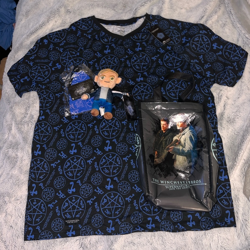 Supernatural Winchesters Tee, Tote, Beach Ball, and Character Stuffie